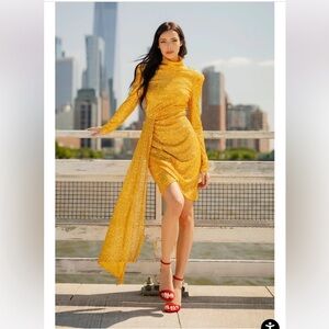 One33 Social Yellow Gold Draped Mock-Neck Sequin Mini Dress Size 10
